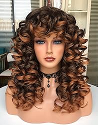 Annivia Curly Wig with Bangs for Black Women Ombre
