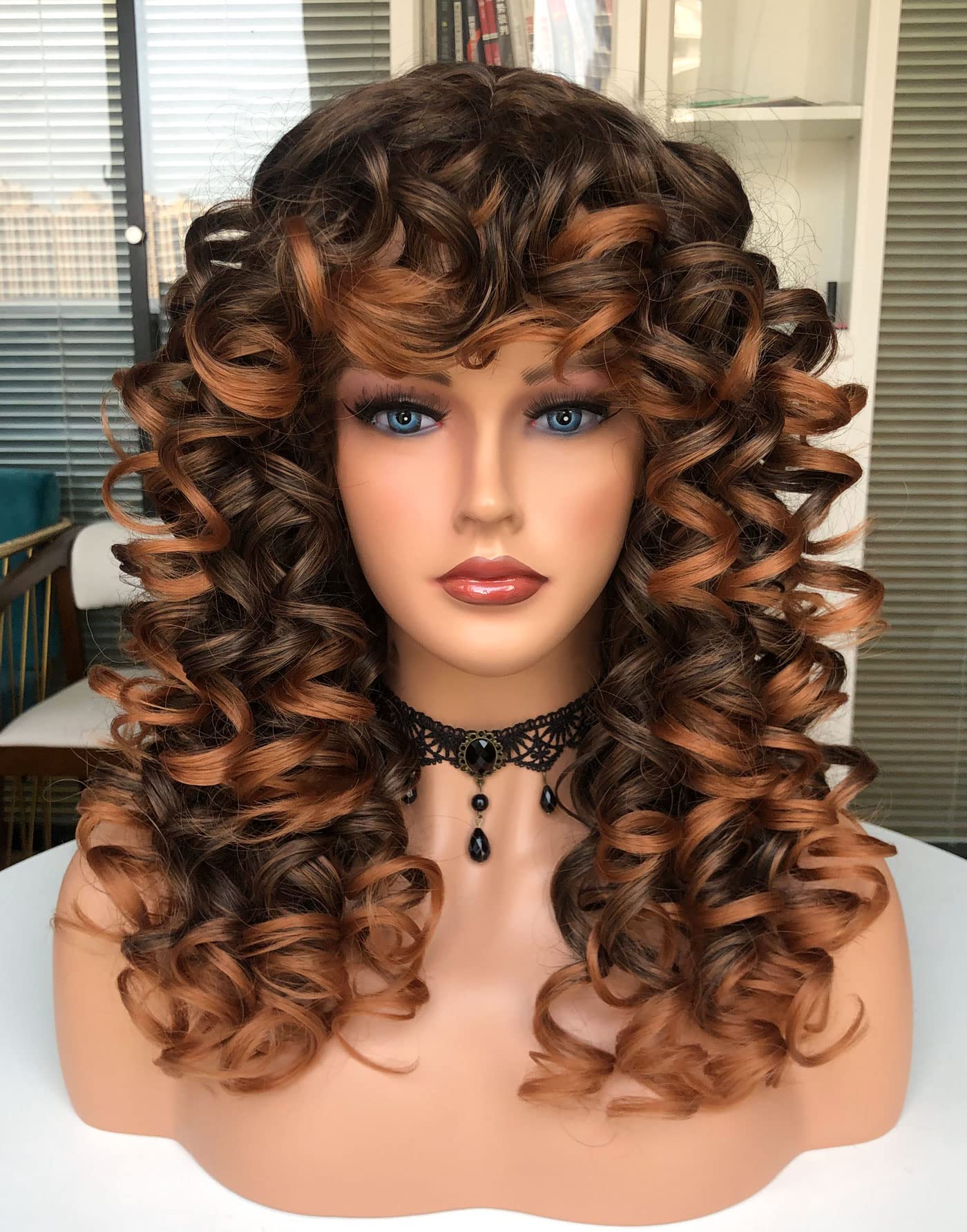 Annivia Curly Wig with Bangs for Black Women Ombre