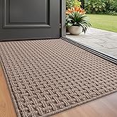 LUMI Washable Door Mat Indoor Entrance 24x36, Dirt Trapper Front Door Mats with Absorbent Interior and Non-Slip Rubber Backing, Entryway Doormat, Beige