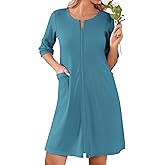 Ekouaer Women Zipper Robes Knee Length Waffle Knit Bathrobe Lightweight House Coat with Pockets 3/4 Sleeves Loungewear S-3XL