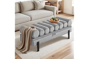 Jerry & Maggie 52-Inch Ottoman with Storage for Bedroom, Velvet Upholstered Bench with Arms, End-of-Bed Storage Bench, Entryway Seating Solution (Velvet, Grey)