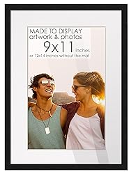 9x11 Frame Black Wood with White Mat | 12x14 Frame