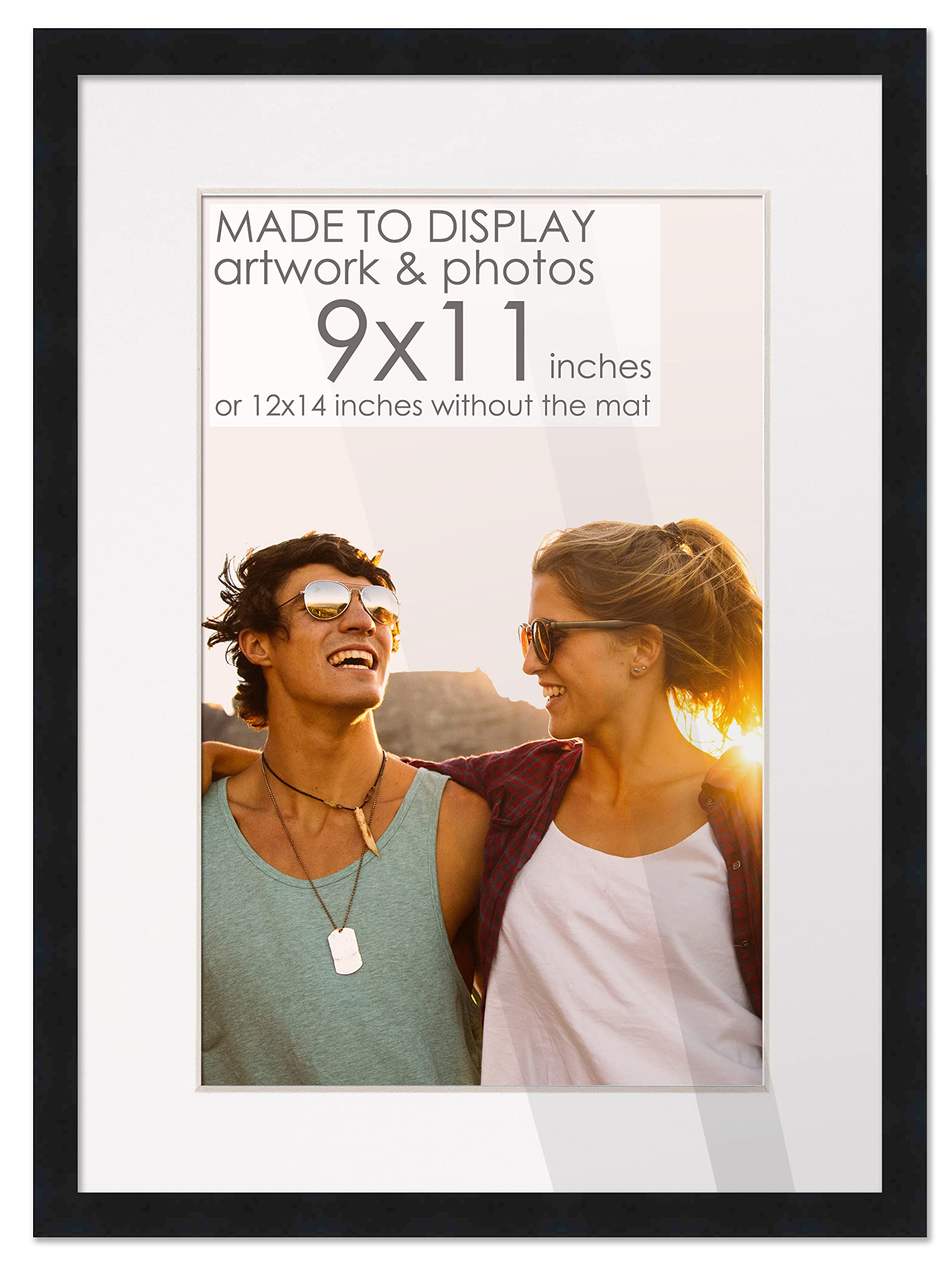 9x11 Frame Black Wood with White Mat | 12x14 Frame