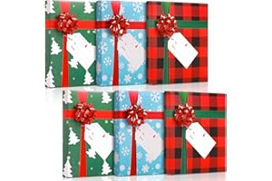 Outus 6 Pcs Christmas Gift Card Box Holder with Bows and Tags Xmas Gift Cards Present Wrap Boxes Mini Favor Boxes for Holiday, Birthday Party Decoration(Checkered)
