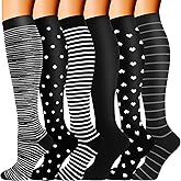 Double Couple 6 Pairs Compression Socks for Men Women 20-30mmhg Knee High Support for Sports Circulation