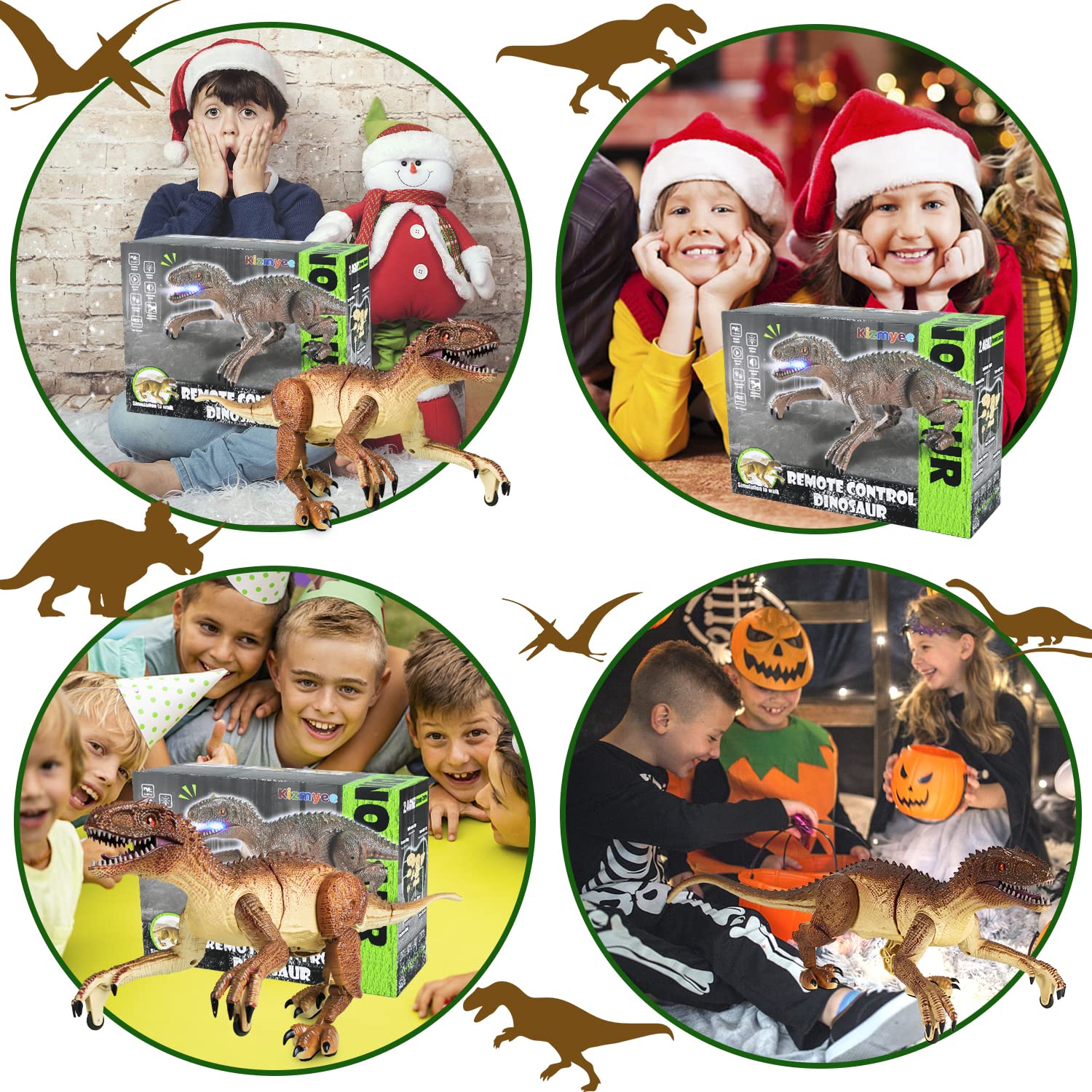 Kizmyee Dinosaurier Spielzeug，Dinosaurier Ferngesteuert für Kinder Realistisches Velociraptor mit Gehen，Brüllen，Leuchtenden Augen und Kopfschütteln Kleinkinder Jungen Mädchen Geschenkfür 5