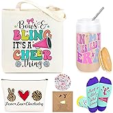 JoycuFF Cheerleader Gifts for Girls Cheer Gifts for Women Cheerleading Gift Funny Cheer Leader Stuff Glass Cup Makeup Bag Necklace Set Christmas Gift Birthday Gift for Cheerleader
