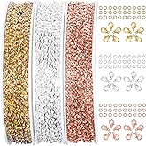 Jishi 30ft Jewelry Making Chains Bulk 2mm Necklace Chains, Jewelry Making Supplies, DIY Craft Earring Bracelet Making Findings, 3-Colors Gold Silver Rose Gold Plated Metal Rolo Cable Link Chain Rolls