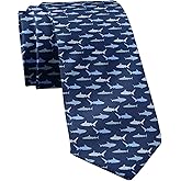 Crazy Dog T-Shirts Funny Fish Tie for Men – Blue Shark Pattern Print Necktie – Fun Novelty Gift for Fishermen Ocean Animal Lovers – Humorous Office Casual Wear or Theme Party Outfit Accessory