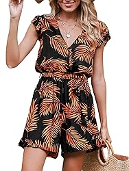 CUPSHE Women's Romper Tropical Flutter Sleeve Boho