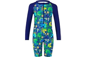 Curi Seakers Boys UPF 50+ One-Piece Rash Guard Swimsuit Artist Print Zip-Front Sunsuit