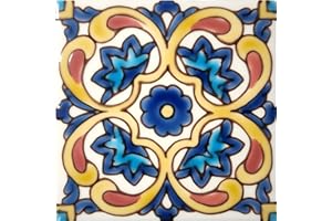 Casablanca Market MT006 Mediterranean Ceramic Marseille Decorative Tile, Blue/Yellow