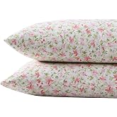 Laura Ashley - Standard Size Cotton Percale Pillowcase Set, 2 Pack | Cool &amp; Breathable Feel, Smooth Lightweight Fabric, Side Envelope Closure, Crisp Finish, Machine Washable