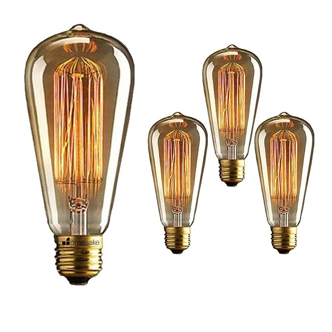 Homesake Light Bulbs for Home, Edison Tungsten Filament Antique Vintage Glass Yellow Light