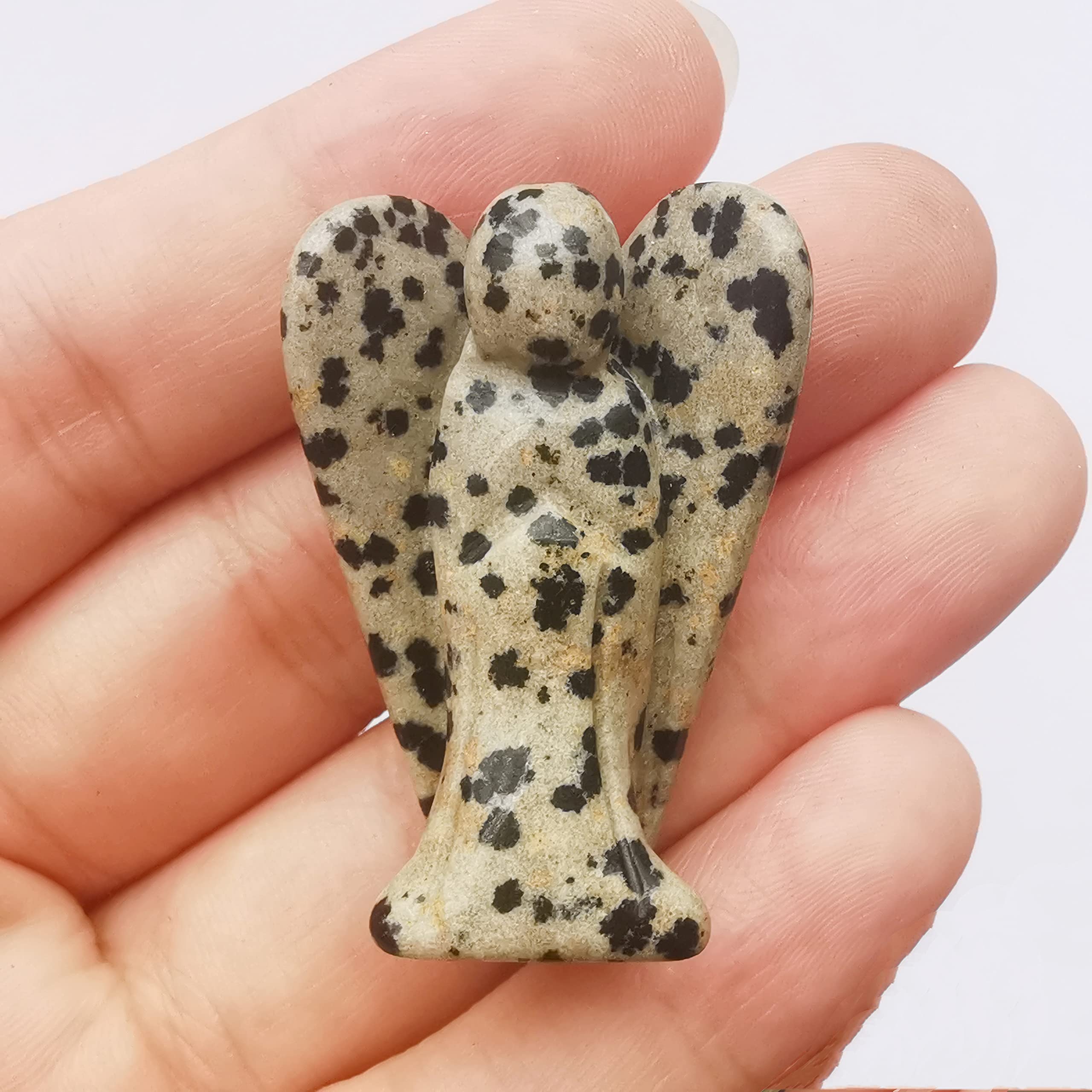 Manekieko Natural Speckle Healing Crystal Prayer Guardian Angel Statue,38mm Carving Pocket Palm Stone Figurines Decoration