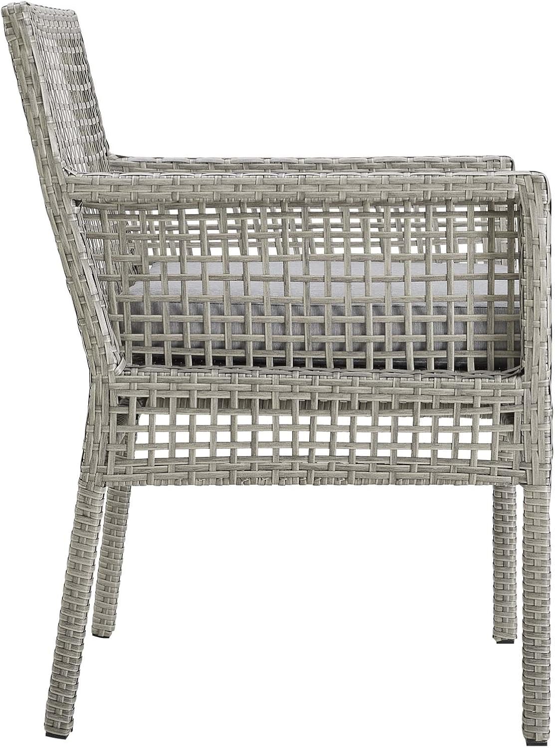 Modway Aura Wicker Rattan Outdoor Patio Dining Arm Chair with Cushion in Gray Gray : Garden & Outdoor