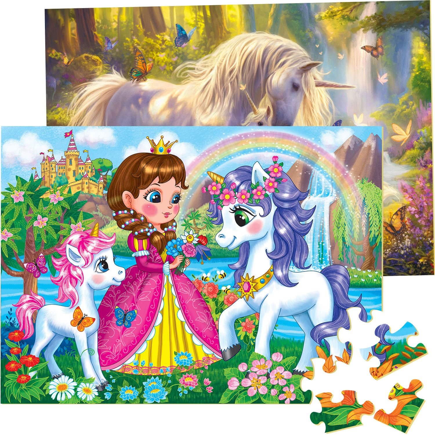Photo 1 of 100 Piece Puzzles for Kids - Princess & Unicorns, 2 Sets of 100-piece Jigsaw Puzzles for Toddler Children Learning Educational Puzzles Toys - Every Piece is Unique