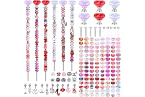 AIPRIDY DIY Fairy Wand Garden Beads Stakes Wands Kit,Multiple Color Scheme European Beads Crystal Diamond Tops and 12 or 10 Inch Threaded Rods,Stainless Steel Stakes with Diamond Toppe(Pink+Rose+Red+White)
