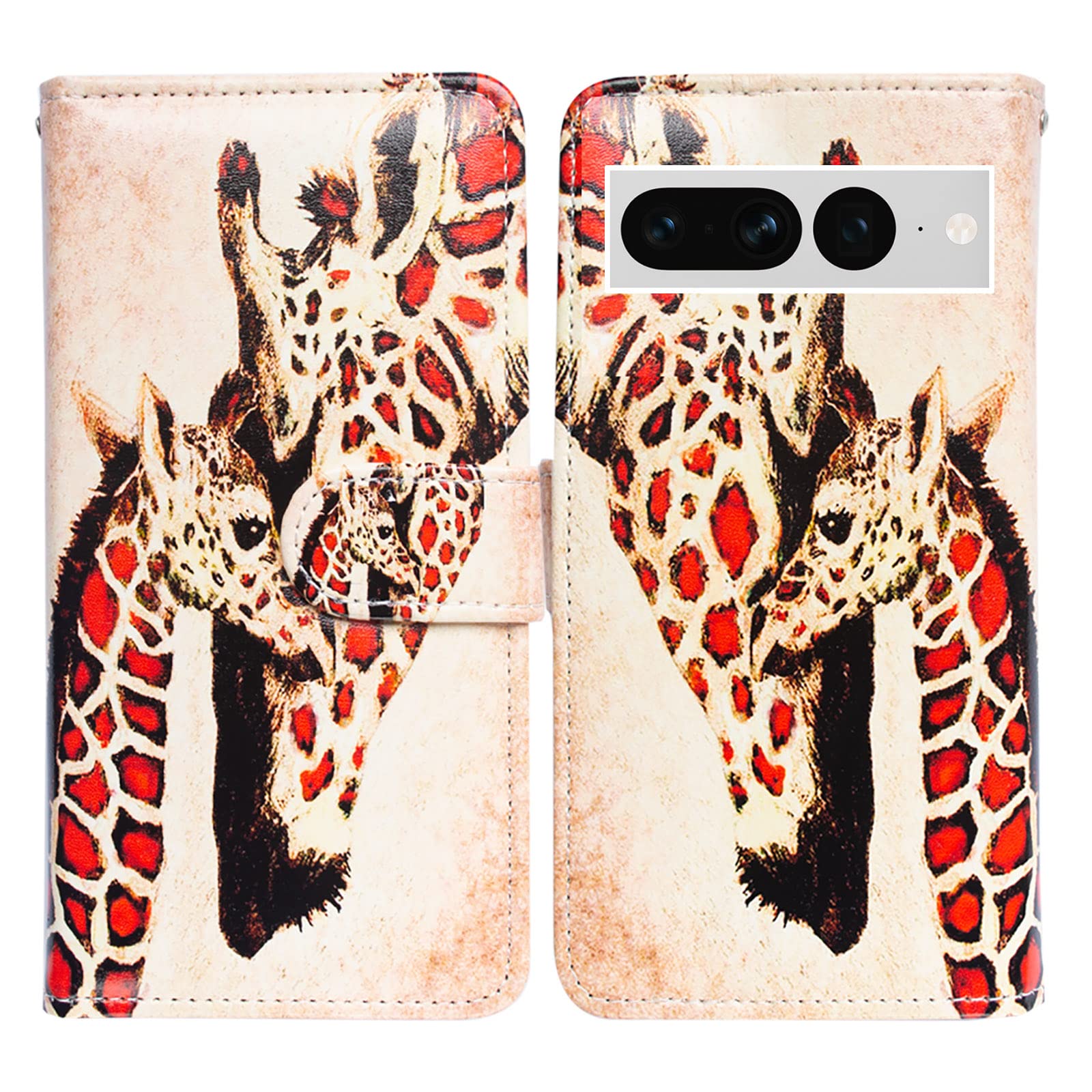 Bcov Pixel 7 Pro Case, Giraffe Mother Baby Leather Flip Phone Case Wallet Cover with Card Slot Holder Kickstand For Google Pixel 7 Pro