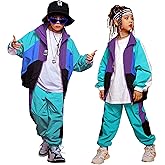 LOLANTA Boys' Girls' Color Block Jacket Track Pants Sets Hip Hop Dance Patchwork Clothes Unisex Streetwear