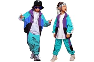 LOLANTA Boys' Girls' Color Block Jacket Track Pants Sets Hip Hop Dance Patchwork Clothes Unisex Streetwear