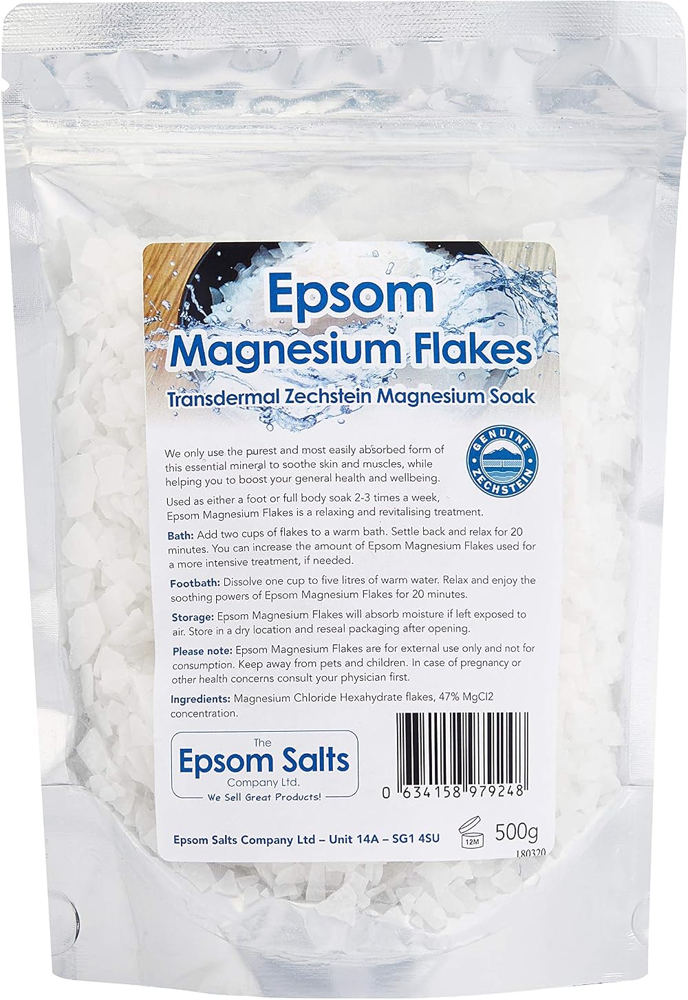 Epsom Magnesium Flakes 500g Zechstein Pure Chloride Soak Relaxation Muscle