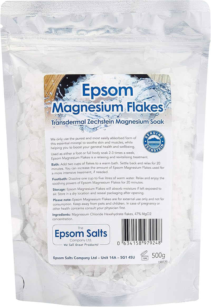 Epsom Magnesium Flakes 500g Zechstein Pure Chloride Soak Relaxation Muscle