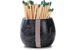 CM CHIC MONDAY Decorative Marble Match Holder - Matches Box for Long Matches and Match Sticks- Matches in a Jar with Striker - Beautiful Home Decor Enhance Your Living Room - Wooden Matches Not Included