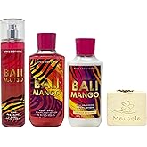 Bath & Body Works Bali Mango Trio Gift Set - Fragrance Mist, Body Wash and Body Lotion - with a Creamy Rose Bar Soap - Full Size