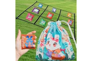 BESTJOY Easter Bean Bags Toss Game for Toddlers - 2.5 Ft Tic-Tac-Toe Rope & 8 Cute Easter Bunny Eggs Small Cornhole Bags, Easter Basket Stuffers for Boys & Girls, Easter Toys Outdoor Yard Lawn Game