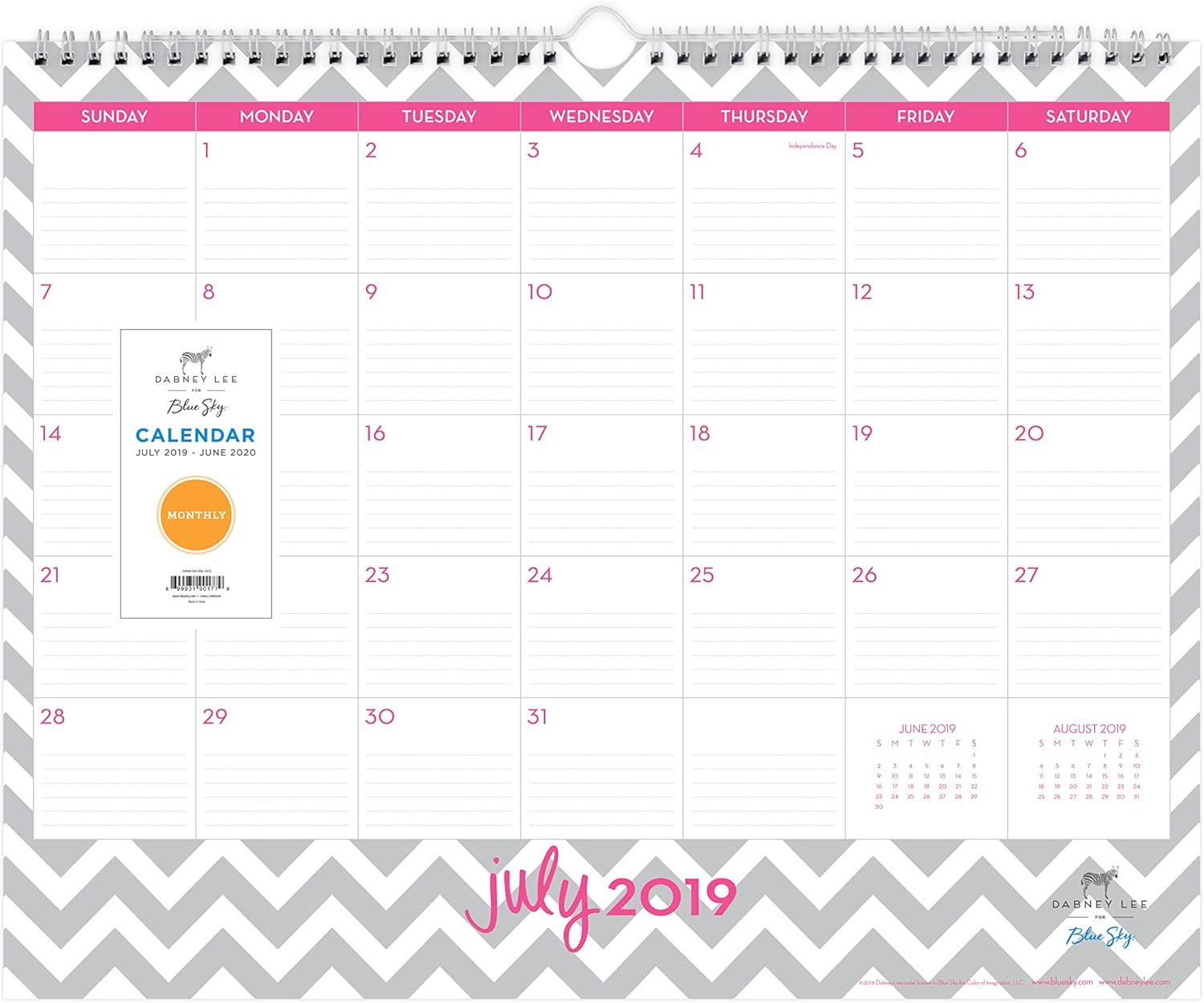 Dabney Lee for Blue Sky 2020-2021 Academic Year Monthly Desk Pad Calendar, Two-Hole Punched, Ruled Blocks, 22" x 17", Ollie : Office Products