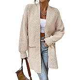Sidefeel Womens 2025 Fall Outfits Long Sleeve Open Front Striped Cardigan Sweaters Chevron Chunky Knit Sweaters Coat