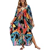 NFVNKJ Kaftan Dresses for Women Plus Size Caftan Swimsuit Cover Up, Boho Beach Dress with Batwing Sleeves