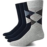 Tommy Hilfiger Mens Dress Socks - 4 Pack Lightweight Cotton Blend Everyday Crew Work Socks for Men for Casual & Formal Wear