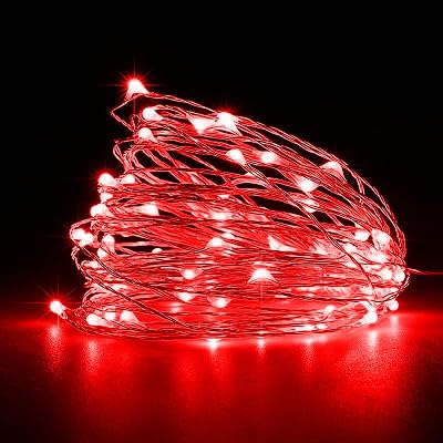 Jsdoin Fairy Lights 50 LED Copper Wire 5m Battery Operated Red 2 Pack