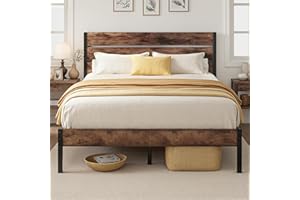 Lifezone Queen Bed Frame with Headboard and Footboard, Metal Queen Bed Frame with Under-Bed Storage, All-Metal Support System, No Box Spring Needed, Easily Assemble, Country Brown