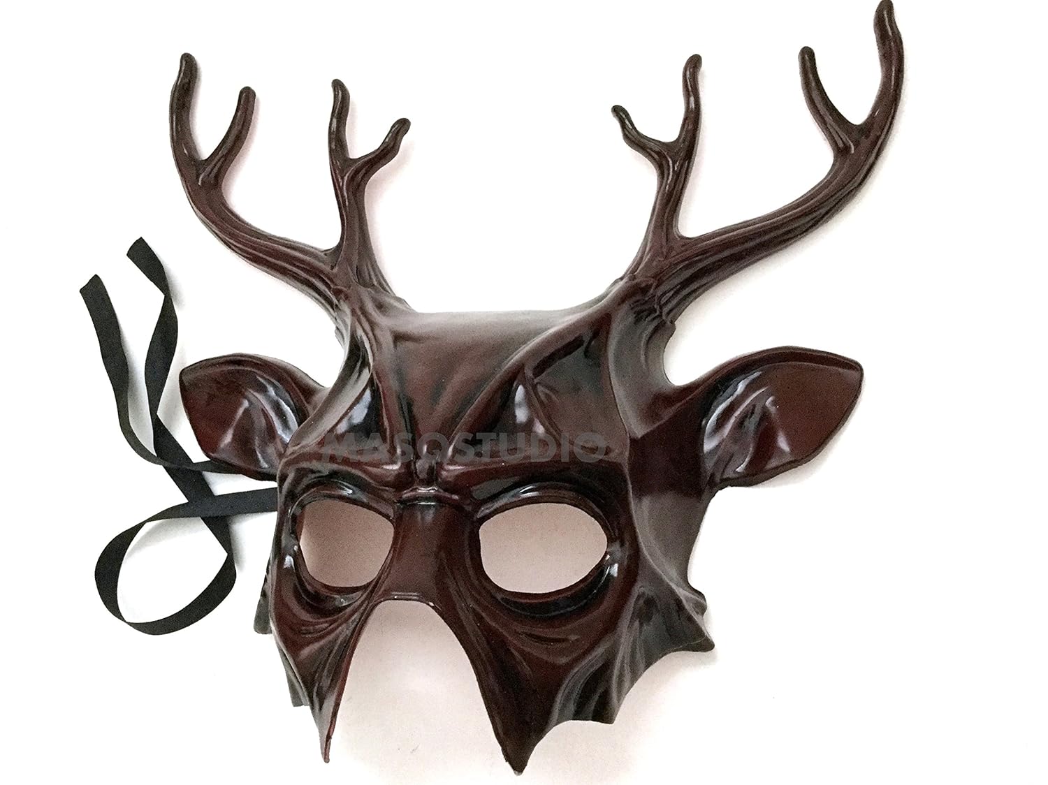 Masqstudio Horned Deer Mask Animal Masquerade Halloween Cosplay Haunted House Party Mask Art Wall Deco Black Home Decor Home Kitchen Kanakadurgamma Org