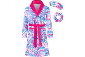 Funnycokid Girls Robe with Matching Sleep Mask Scrunchie for Kids 6-13 Years