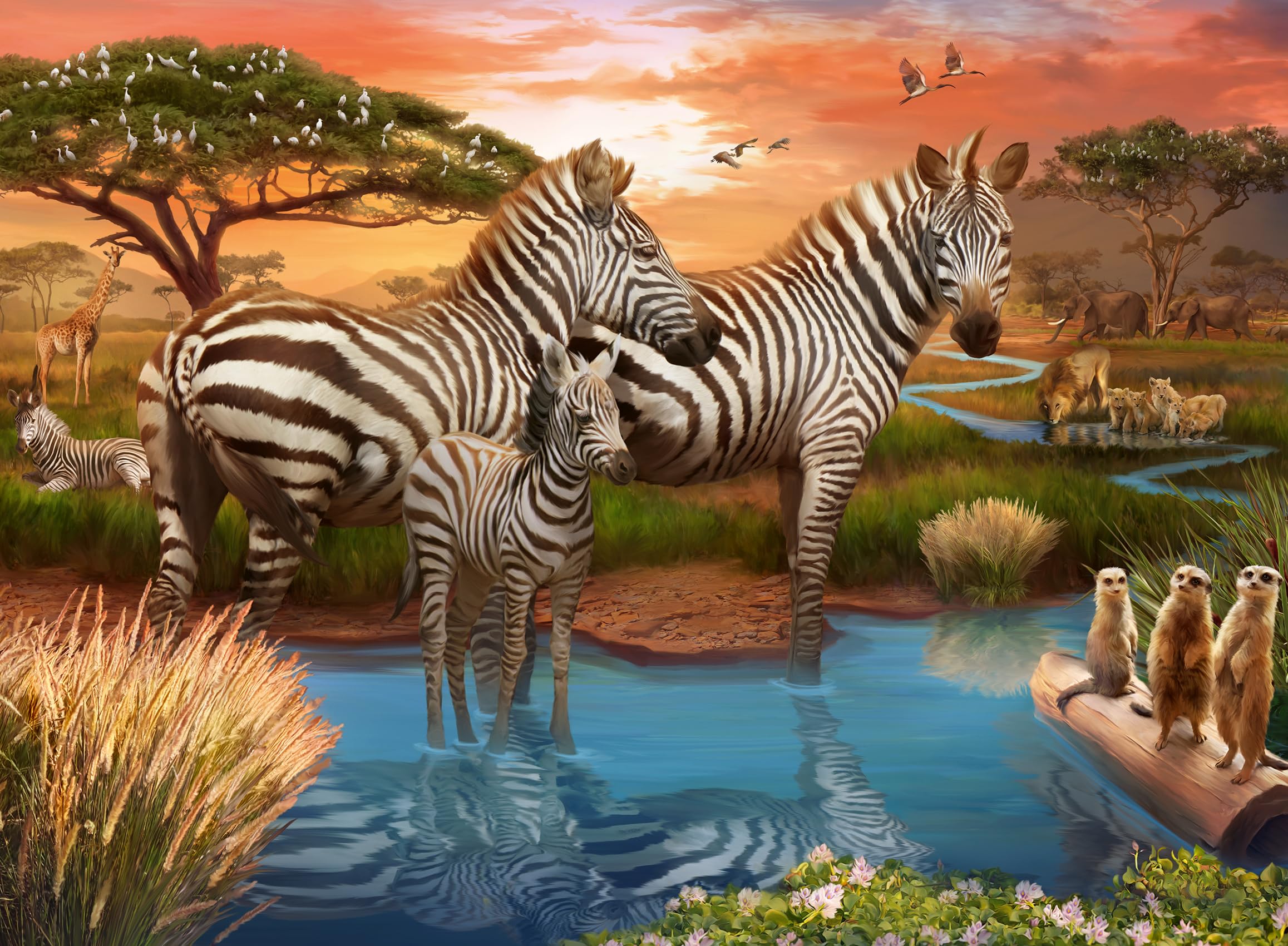 Ravensburger Zebra’s at the Waterhole 500 Piece Jigsaw Puzzle for Adults and Kids Age 10 Years Up — image 1