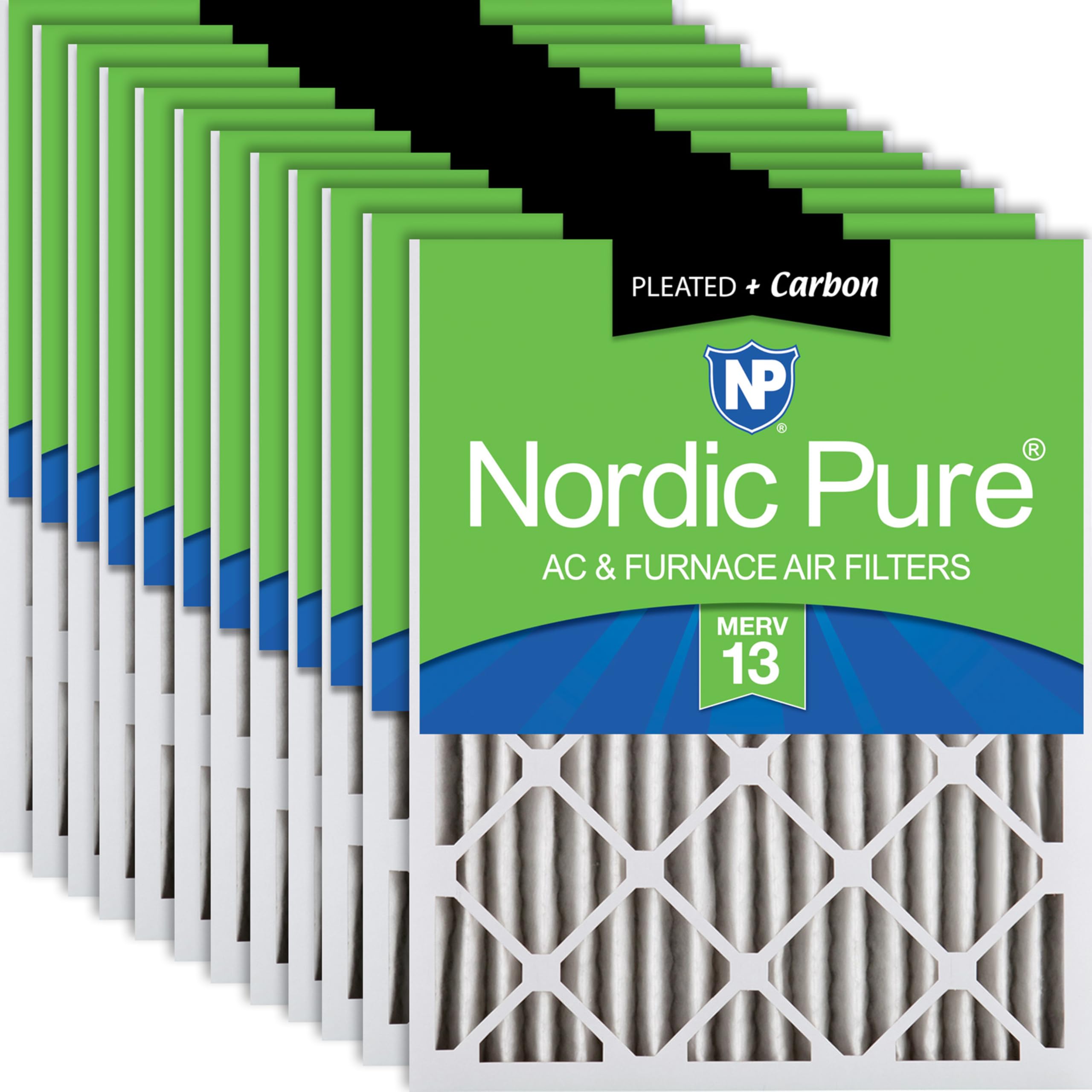 Nordic Pure 20x25x2 (Actual Size: 19 1/2 x 24 1/2 x 1 3/4) Pleated Air Filters MERV 13 Plus Carbon 12 Pack Image