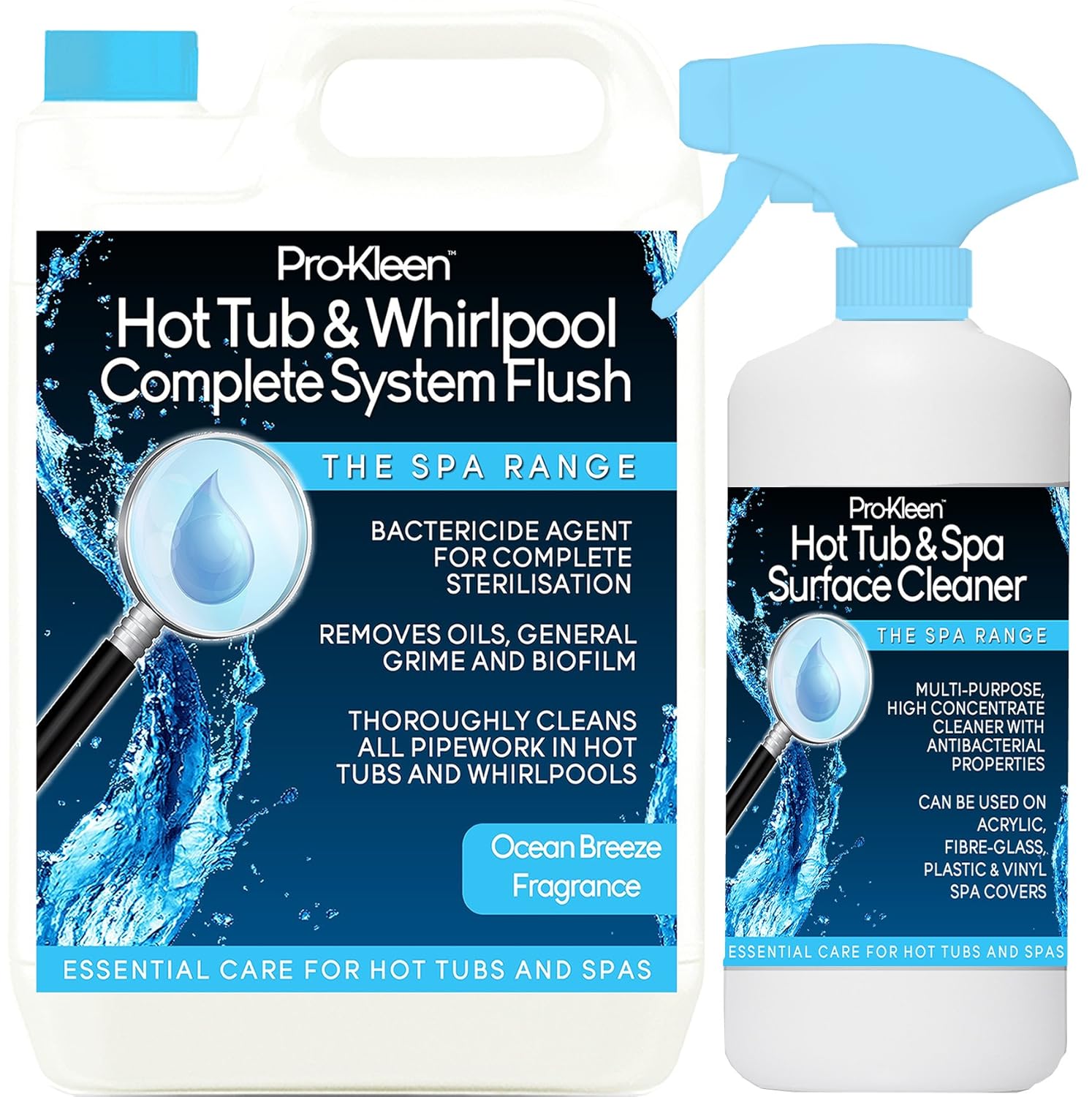 Pro Kleen 5 Litre Hot Tub Whirlpool Complete System Flush With 1 Litre Hot Tub And Spa Surface Cleaner Chemicals