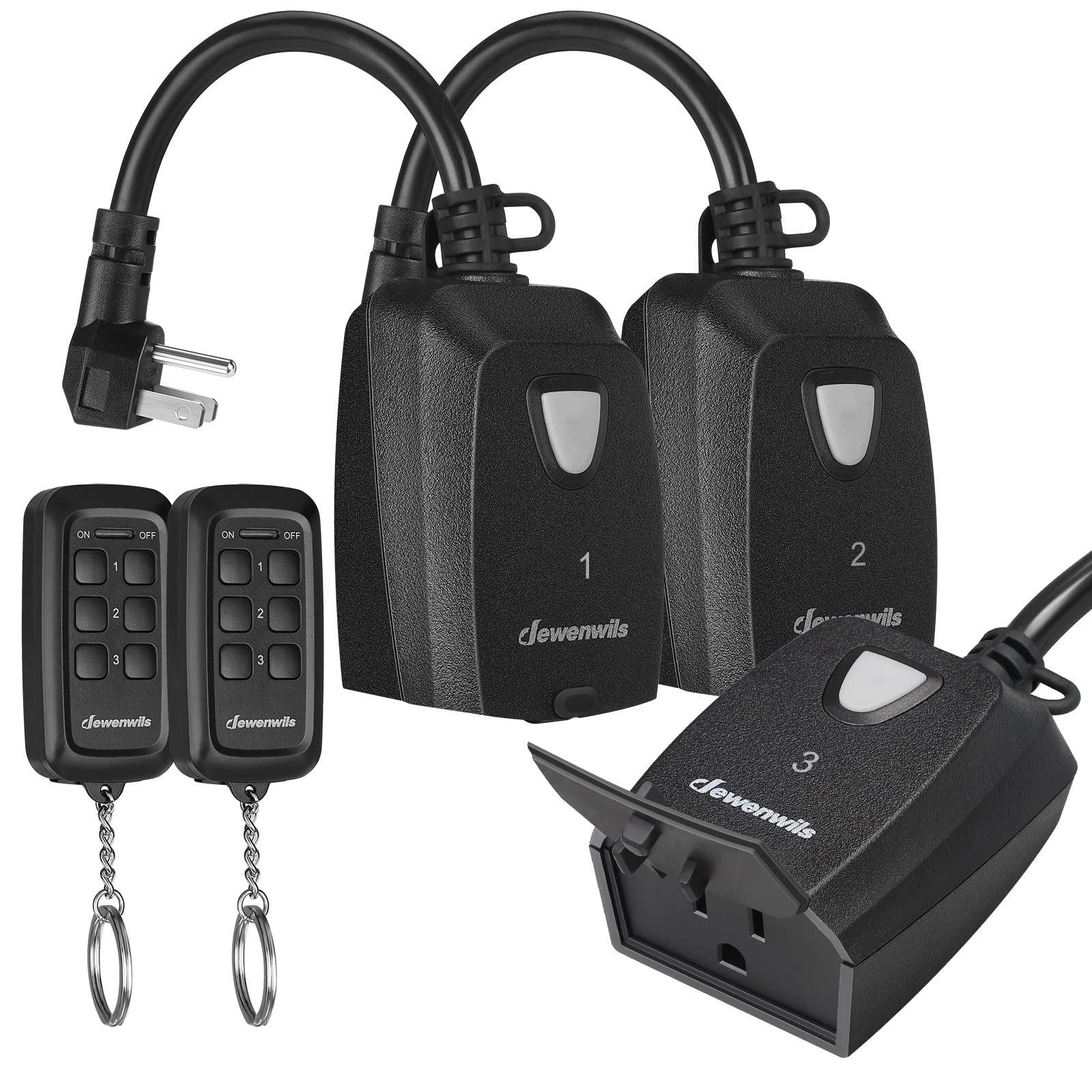 Photo 1 of DEWENWILS Outdoor Indoor Wireless Remote Control Outlet with 2 Remotes, 3-Prong Remote Plug Weatherproof, 15A Heavy Duty, 100FT Range, Electrical Plug for Christmas Lights Lamp/Fans, ETL Listed
