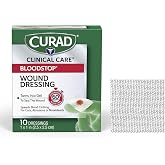 CURAD BloodStop&reg; Wound Dressing | 1&rdquo; x 1&rdquo; | Hemostatic Gauze Helps Stop Bleeding Quickly | For Cuts, Abrasions or Nosebleeds | 10 Count