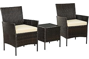 SONGMICS Patio PE Wicker Chairs, Set of 3 Small Patio Furniture, for Front Porch Outside Balcony, Brown and Beige UGGF001K02