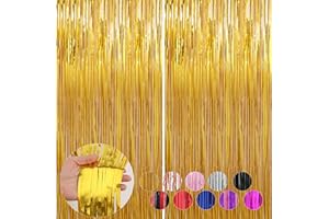PROFASION 2 Pack Gold Foil Fringe Curtains Streamers Party Decorations 3.3 x 8.2 ft, Gold Tinsel Curtain Fringe Backdrop for Parties, Door Fringe Birthday Streamers, Photo Booth Backdrops, Party Decor