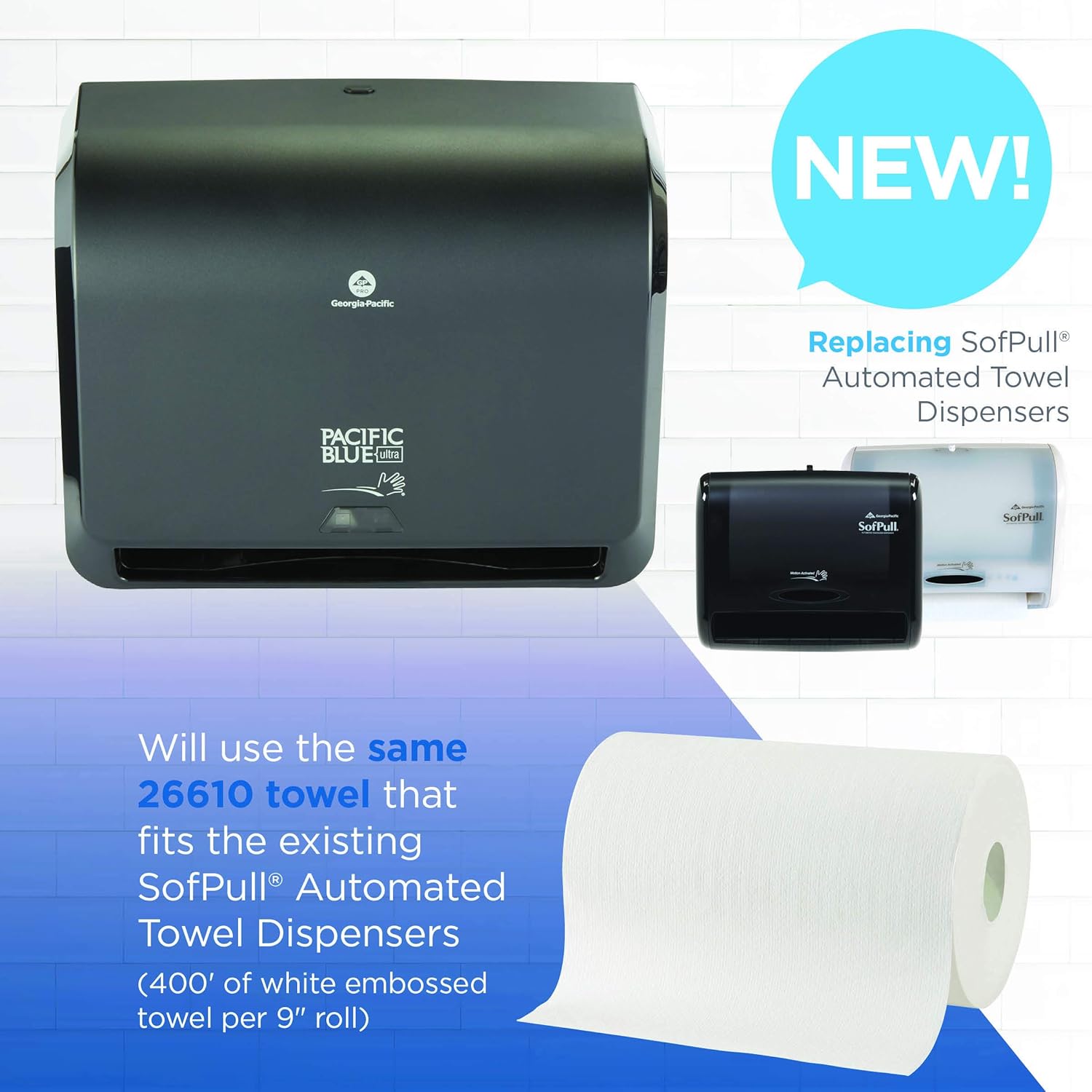 Pacific Blue Ultra 9” Paper Towel Roll (Previously Branded SofPull) by GP PRO (Georgia-Pacific), White, 26610, 400 Feet Per Roll, 6 Rolls Per Case: Industrial & Scientific