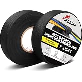 RED WOLF Wire Electrical Tape, 1 Inch x 50 Feet 2-Roll, Felt Cloth Electric Tape Noise Dampening High Temp Wiring Loom Harness, Self-Adhesive Fabric Tape for Automotive Engines Wrap Protection