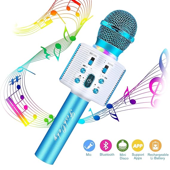 FishOaky Bluetooth Karaoke Mikrofon, Drahtlose Tragbares Handmikrofon mit Lautsprecher für Erwachsene und Kinder für Sprach- 
