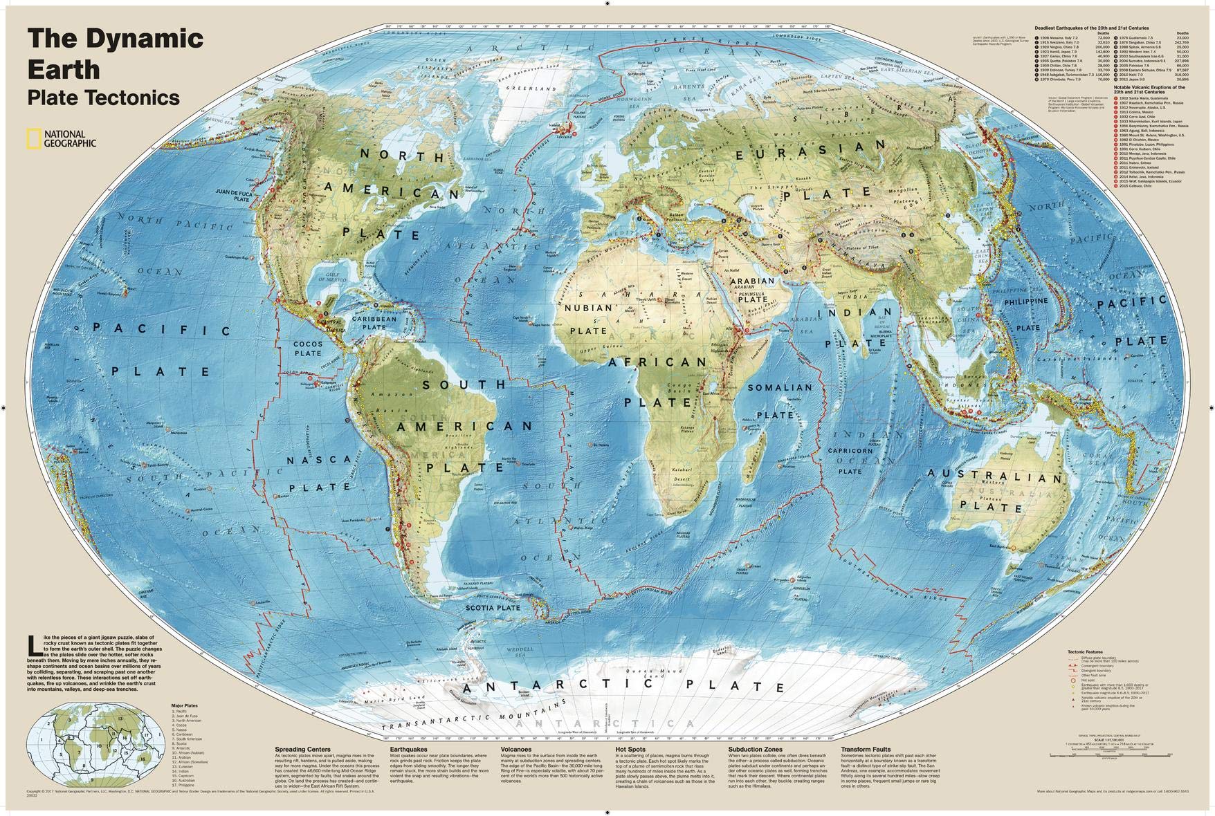 National Geographic: The Dynamic Earth, Plate Tectonics World Wall Map - 36 x 24 inches - Art Quality Print