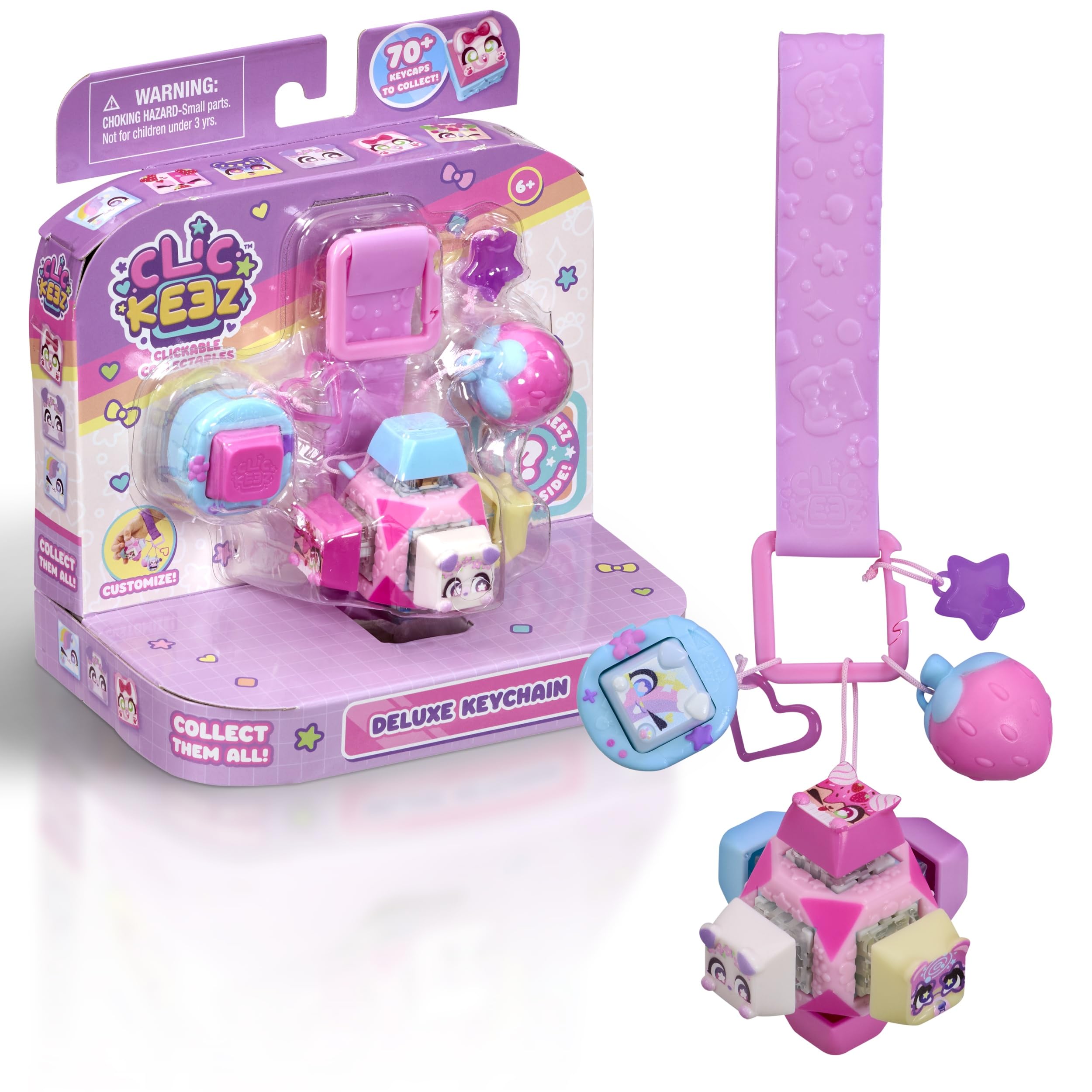 Clickeez Deluxe Keychain Fidget Cube | Collectibe Character Keyboard Keys Click and Clack | Create Your Own Fidget Keychain | Ages 6+